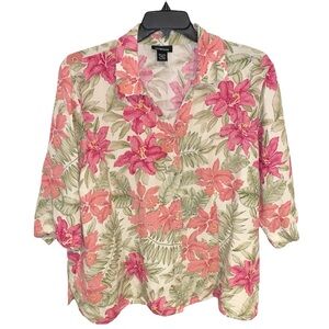 Avenue Shirt Top Women’s Size 26/28 Pink Green Stone Floral Button Front